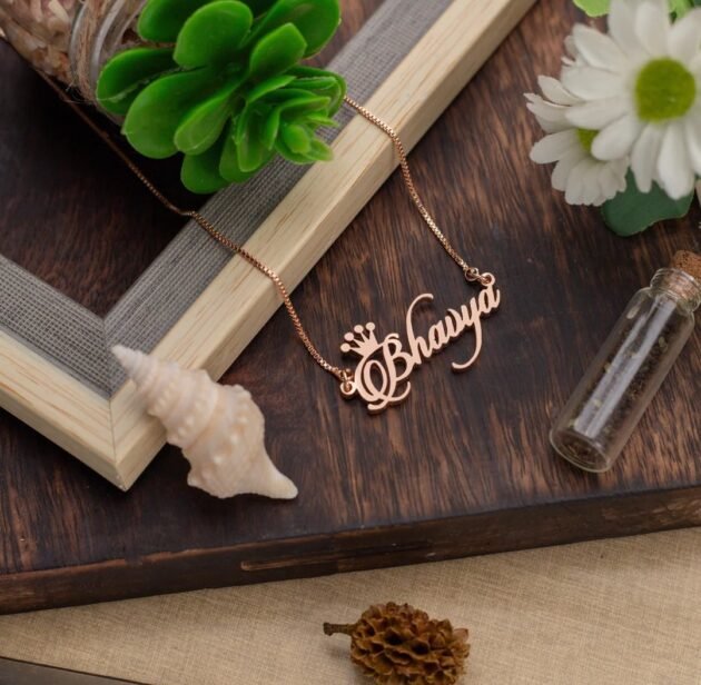 Candle Script Crown Style Name Necklace