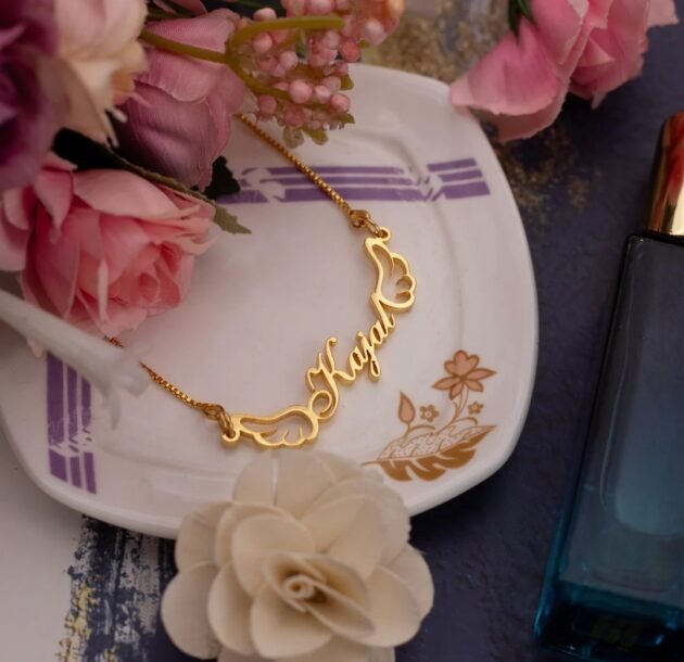 Wings Heart Style Name Necklace